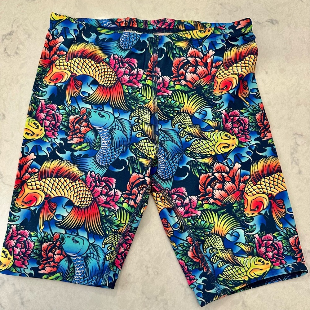 Vibrant Fish Print Kids Swim Shorts, Sporti Jammers size 28 youth.